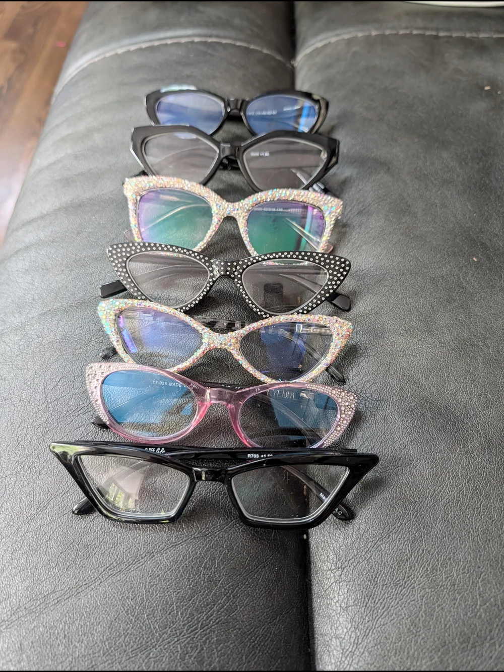 SET OF SEVEN Women’s Cat-Eye RHINESTONE and Black Fashion Reading Glasses 1.50